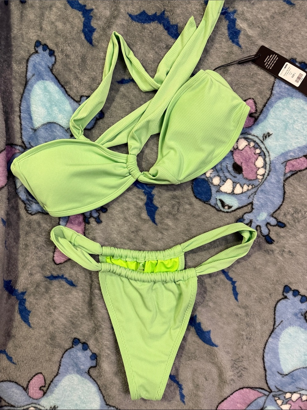 Fashion Nova Lime Green Ribbed Two-Piece Bikini